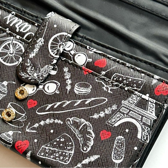 🍒NWT Jane & Berry Paris Print Large Accordion Wallet. Black/White/Red - Picture 6 of 11